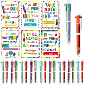 30 count End of Year Student Gifts from Teacher 6 in 1 Multi Color Retractable Ballpoint Pen with Tag Cards   Graduation Gifts Bulk for