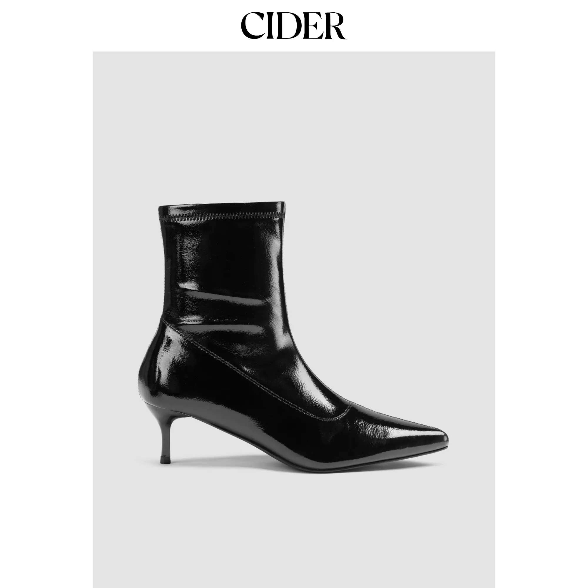 Cider Women's Pointed Toe Kitten Heel Ankle Boots, Elegant Plain Faux Leather Pull-On Footwear