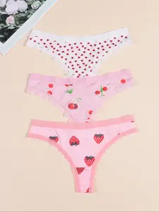 Morvia Women's Seamless Underwear Set, Breathable Daily Wear Panties, Oversized Fit, All-Season Casual Style, Random Print Design