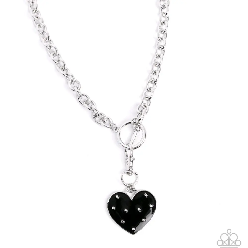 Back Romantic Range Black Heart Toggle Necklace with Sparkling Studs and Silver Chain