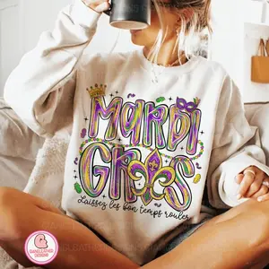 NOT Glitter Preppy Mardi Gras T-Shirt/Sweatshirt, Fleur De Lis coquette, Brushstroke Mardi Gras T-Shirt/Sweatshirt, Fat Tuesday, Mardi Gras Coquette, Louisiana