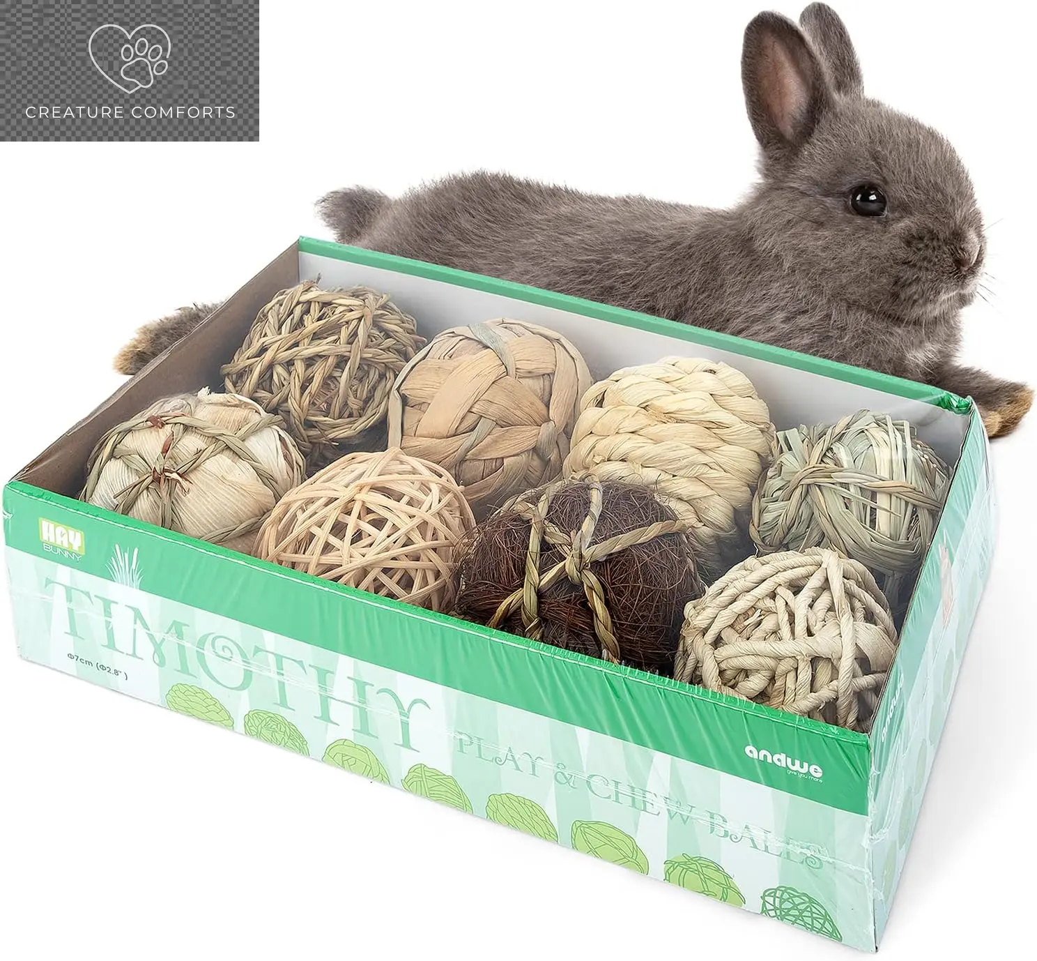 Andwe Small Animal Chew Balls - 8-Pack Natural Fibers Chew Toys for Rabbits, Guinea Pigs - Mental Stimulation, Engaging Play, Indoor Fun for Furry Friends