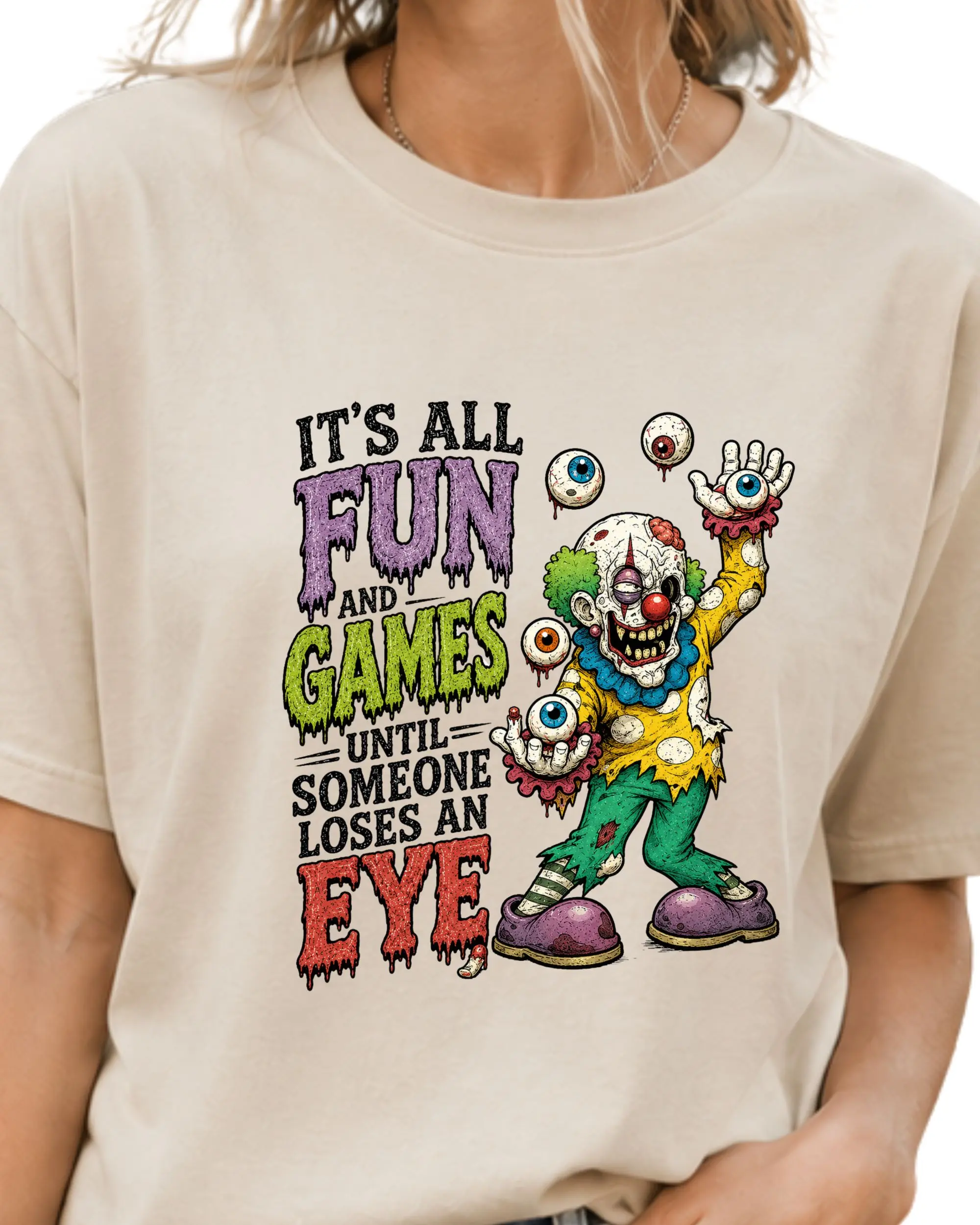 Men's Crew Neck Cotton Fabric Graphic Print T-Shirt - Funny Zombie Halloween Design, Cold Wash Compatible