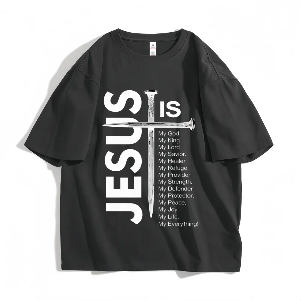 Jesus Is My Everything Nail Cross Christian Graphic T-Shirt, Inspirational Religious Faith Aesthetic Unisex Oversized Cotton Casual Short Sleeve Tee