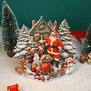 3D Pop-Up Christmas Card – Retro House Scene with Santa, Snowman & Gingerbread Figures | Lifting-Lid Paper Folding Design, Lush Trees & Snowy Winter Wonderland | Includes Envelope | Funny & Cute Holiday Greeting Card, DIY Keepsake Gift, Mini Xmas Party Fa
