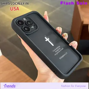 Cross & Bible Verse Pattern Phone Case, Shockproof Phone Protective Cover, Fashion Phone for iPhone 11 12 13 14 15 Plus Pro Max 16 Series, Casing