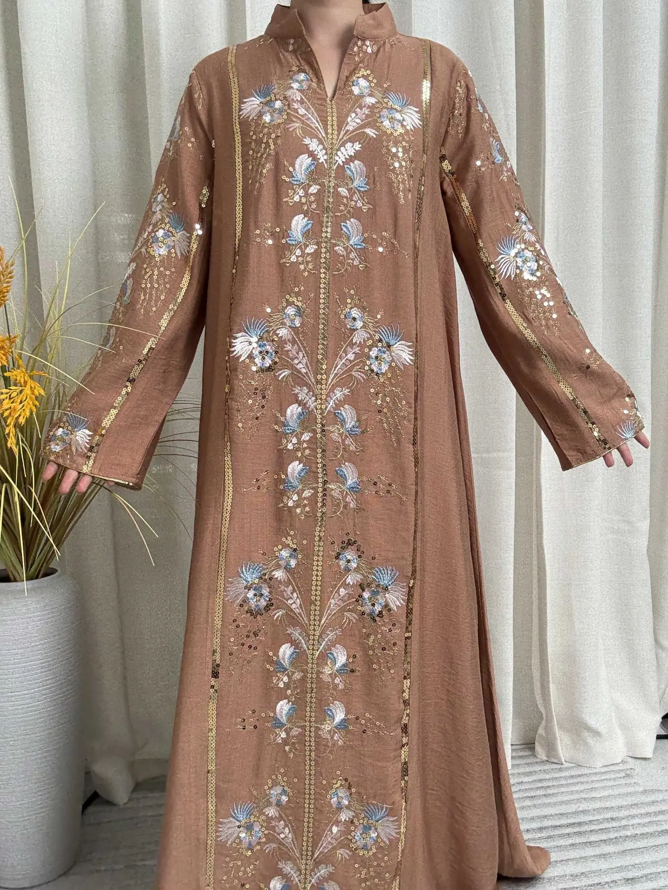green emerald velvet dress Modern Muslim Woman's Elegant Hooded Abaya with Rhinestones main image 0