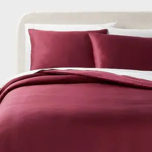 Threshold Duvet Cover Set Lyocell Satin Cooling Solid Luxe, Wine Red, King