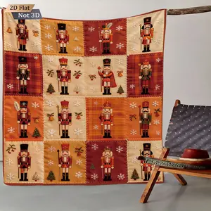 1 piece of quilted quilted blanket Christmas nutcracker Snowflake, bell, Christmas tree element printed flannel blanket is soft, warm and multifunctional, suitable for sofa bed, office camping, all-season gifts