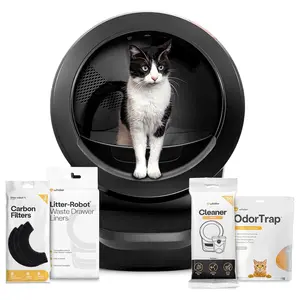 Litter-Robot 4 Supply Bundle by Whisker, Black - Automatic, Self-Cleaning Cat Litter Box, Includes Litter-Robot 4, 3 OdorTrap Refills, 10 Liners, 30 Cleaner Wipes, & 2 Carbon Filters