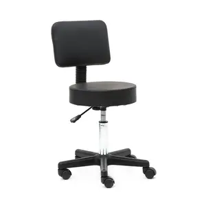 summervibes Round Shape Plastic Adjustable Salon Stool with Back Black