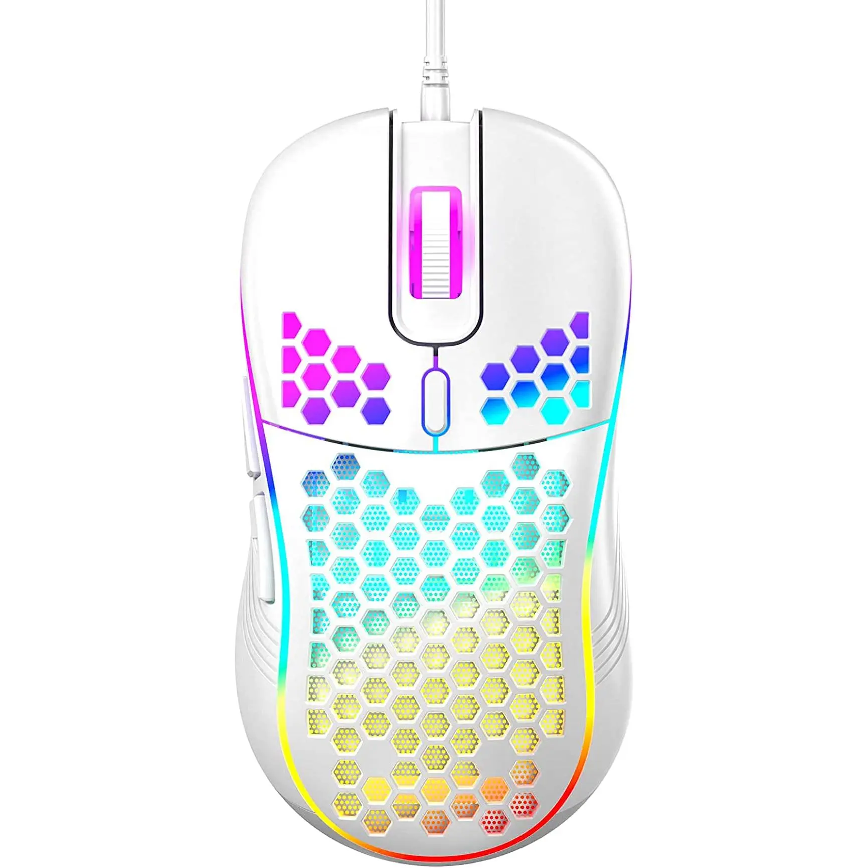 Honeycomb Wired Gaming Mouse with RGB On/Off Switch, 7200 Adjustable DPI, Ergonomic Lightweight Design & High Precision Sensor for Pc/Mac Gamers (White)