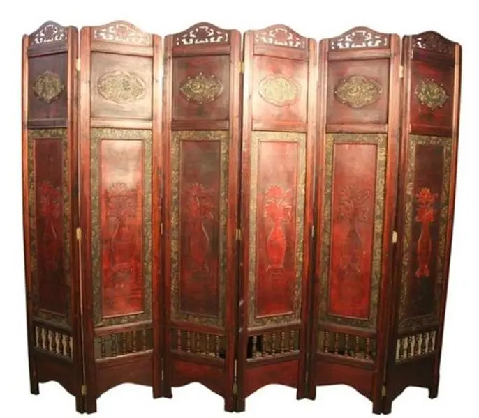 High-Quality Teak Wood Vintage Oriental Style 6-Panel Foldable Room Divider, 72"h x 96"w x 1.75"d, Ideal for Dining Areas