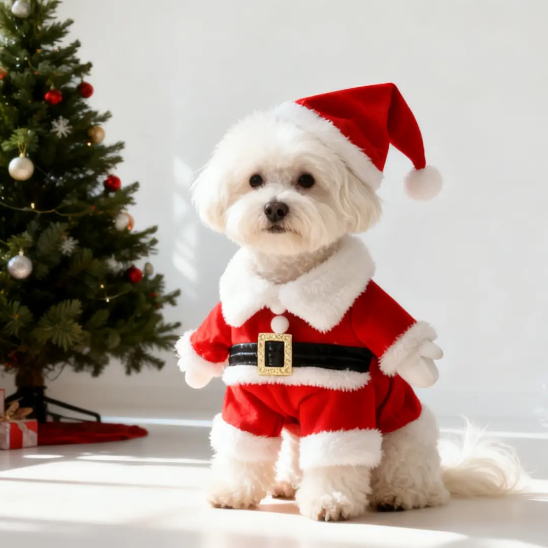 3D Christmas Santa Cape-Style Pet Costume for Small Dogs & Cats - Ultra-Soft Polyester Plush Fabric, Celebrity-Approved Festive Look Outfits for Photos & Festive Fun, Cape-Style Design, Classic Hat
