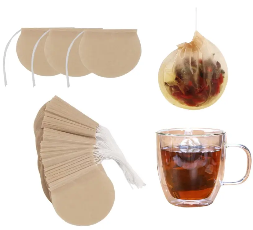 600 pcs disposable round tea filter bags, suitable for bulk tea leaves, herbal tea, and coffee powder, used for home brewing, office tea rooms, and travel cups
