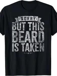 Men's Four Seasons Print Round Neck Beard Design T Shirt, Sorry This Beard Was Taken T Shirt Top For Daily Activities Crew Neck Drop Shoulder