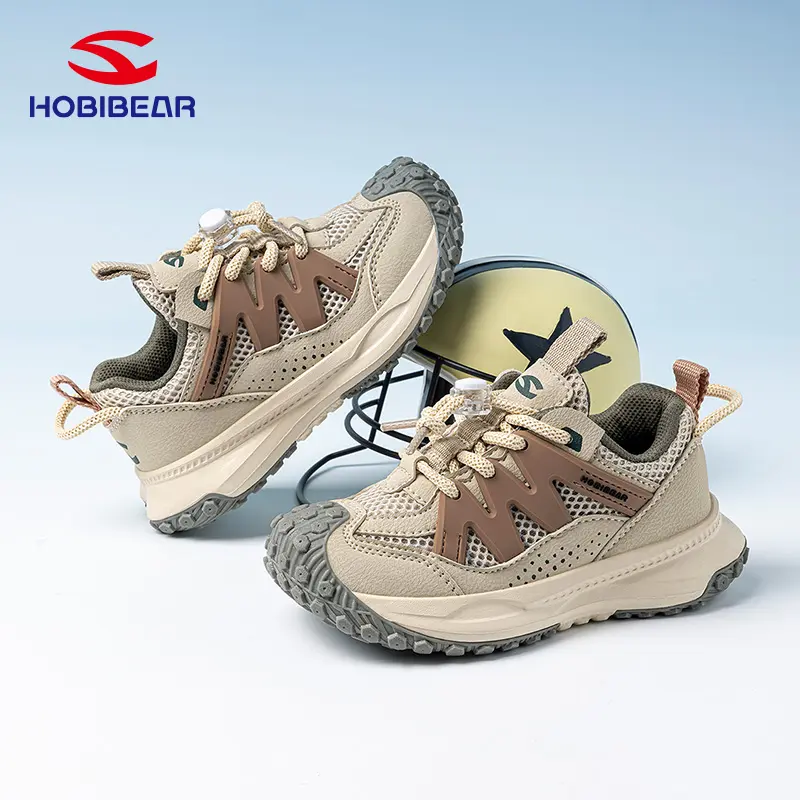 HOBIBEAR Child-Sized Trainer Sneakers for 4-5 Years Boys - Round Toe, Synthetic Single-Layer Mesh, Breathable Hollow, Summer Casual Athletic Shoes, Trainer Sneaker, Round Toe Trainers