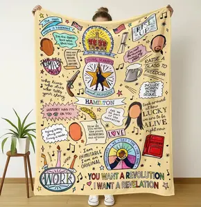 Vintage Hamilton Flannel Blanket, Cartoon Pattern Blanket, Multi-Functional Decorative Throw, Soft Comfortable Nap Blanket for Home Office Travel