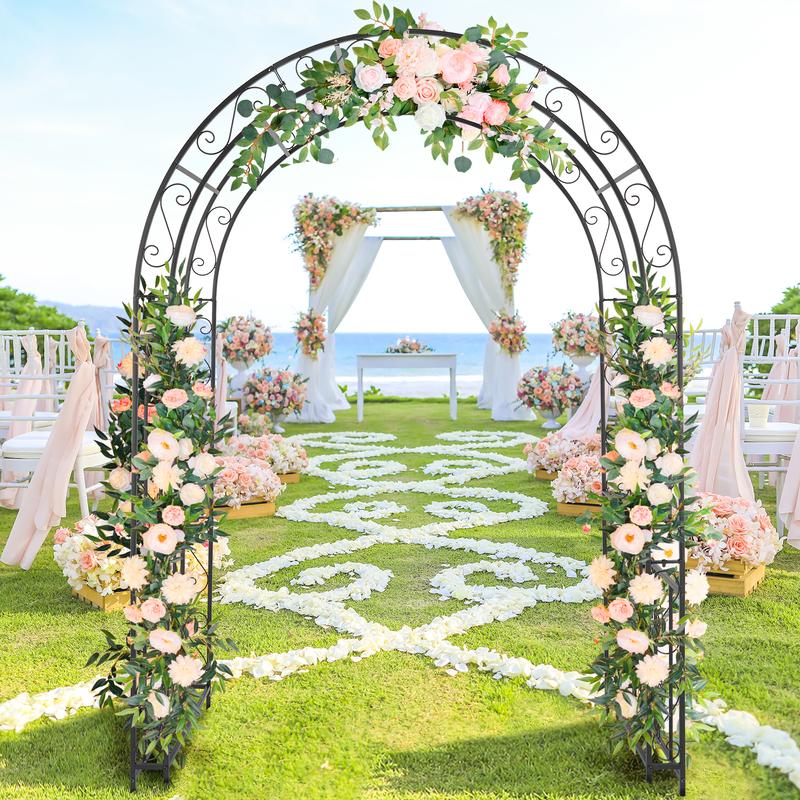 134*59*213cm Double Layer Iron Art Arc Top Iron Arch Black,Garden Arbor Arch , Heavy Duty Iron Archway Decorative Structure Stand Trellis for Climbing Rose Vines Plant Wedding Ceremony Party Outdoor Decor Black