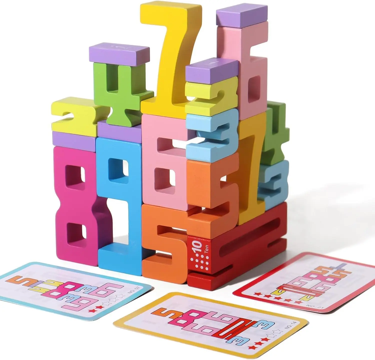 20PCS Wooden Number Stacking Blocks - Montessori Unisex Screen-Free Maths Toys, Interactive Counting Educational Toys for Parents-Kids Interaction, Creative Games for Ages 3+