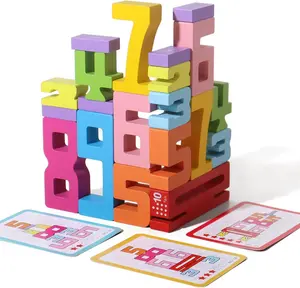 20PCS Wooden Number Stacking Blocks - Montessori Unisex Screen-Free Maths Toys, Interactive Counting Educational Toys for Parents-Kids Interaction, Creative Games for Ages 3+