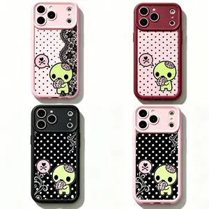 Y2k Kawaii Emo Zombie Phone Case | Pink Black Polka Dot Skull Pattern Design Protective Cover For iPhone 11 12 13 14 15 16 17 Pro Max For Samsung S26 S25 S24 S23 S22-Gift For Her/Him/Fans