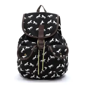 Horse Printed Canvas Backpack
