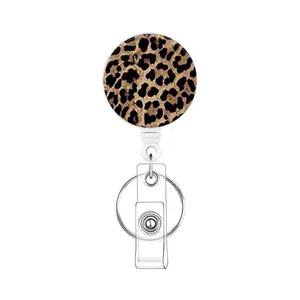 Leopard Print ID Badge Holder Reel, Nurse Name Card Clip Extender, Medical Assistant Work Badge Partner, Backpack Badge Roll