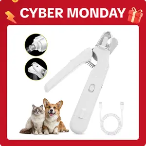 2-in-1 Cat and dog Pet Nail Clipper - USB Rechargeable with LED Light and Safety Guard to Prevent Over-Trimming, Professional Grooming Tool for Cats, Simple and Safe Essential Pet Care Item, White