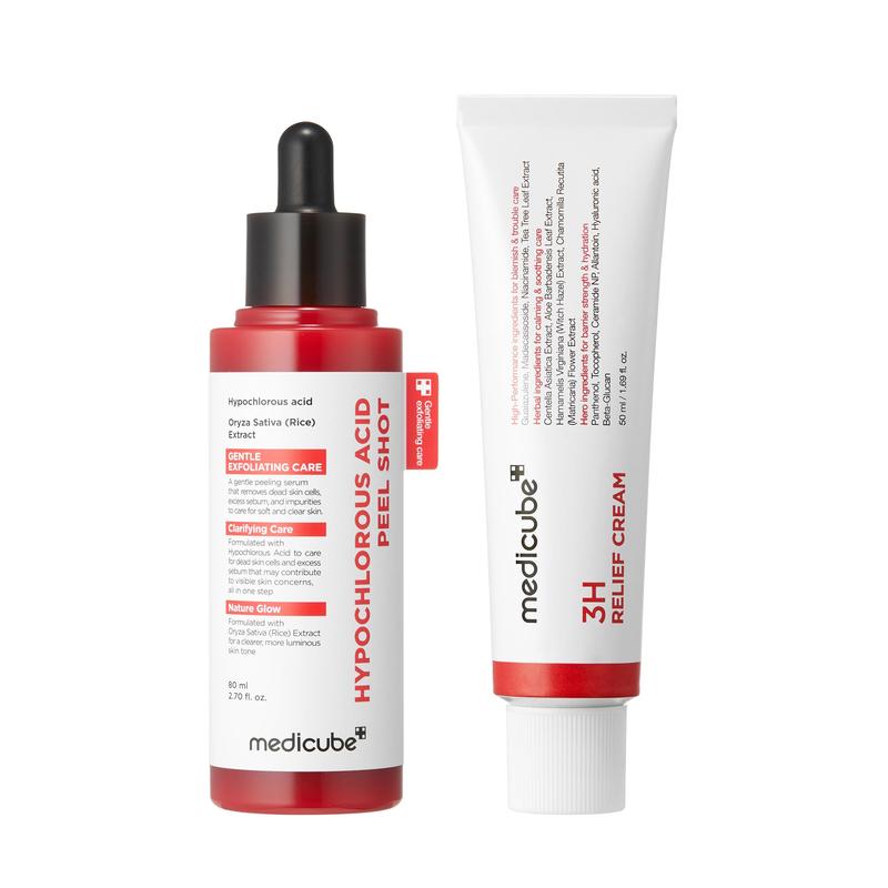 [NEW] [medicube] All Day Relief Set |  Hypochlorous Acid Rice Peel Shot For Face & Body,  3H Relief Cream | Gentle Exfoliating Serum, Daily Soothing Moisturizer for Stressed Skin | Korean Skincare, K-Beauty