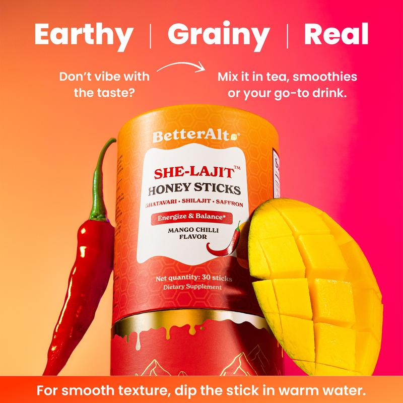 Women Multi-Mineral Mango Chilli Honey Sticks | Shilajit, Shatavari & Saffron | Hormonal Balance & Energy - 30 Honey Packs