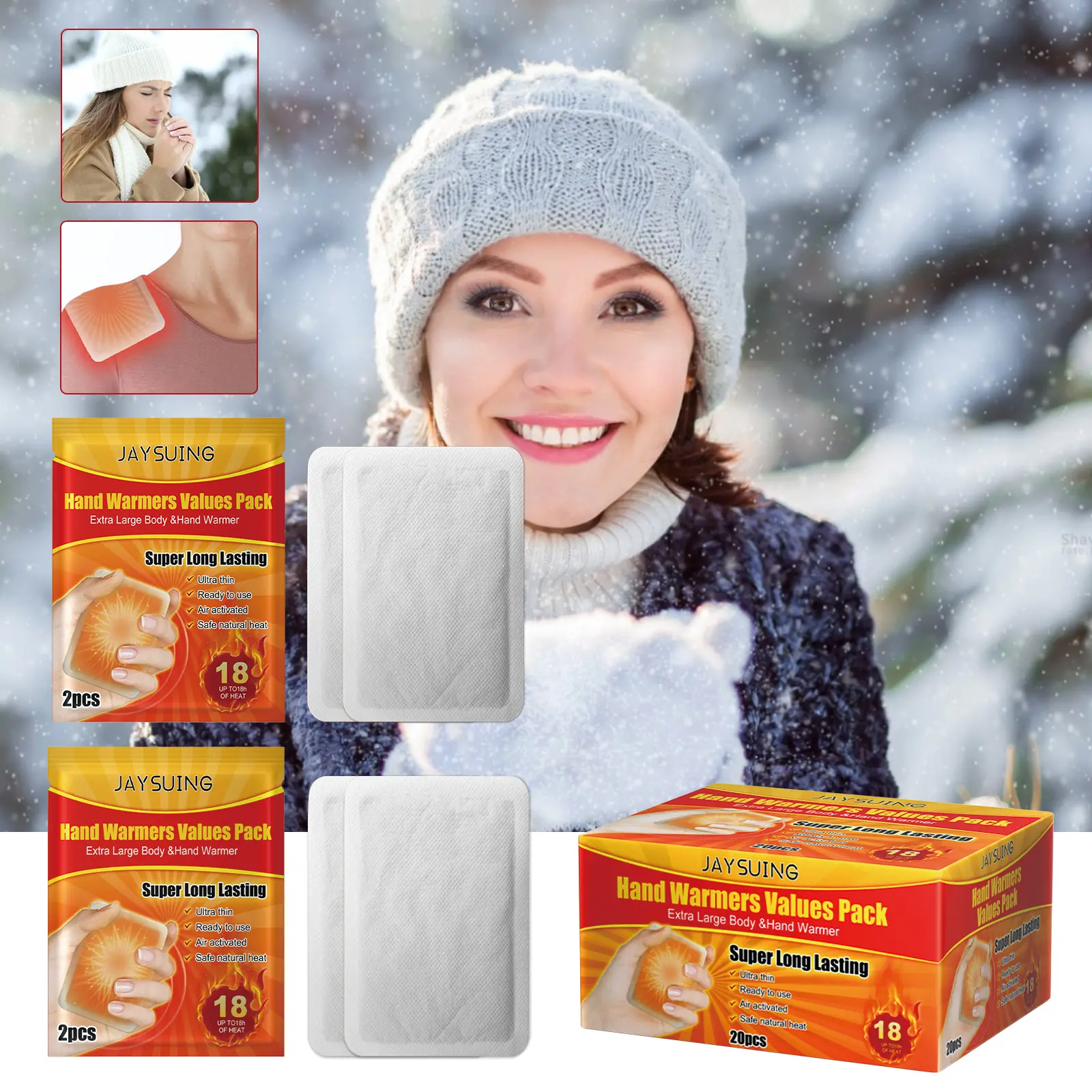 Gentle Eco-Friendly Hand Warmers - 2-Piece Compact Hot Compress Heat Pads, 18H Natural Air-Activated, TSA-Safe for Flights, Trips, Toes