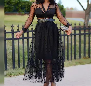 Women's 2- Piece Set | Blouse and Skirt Mesh Sheer Top and Skirt Tulle Two Piece See Through Wedding Guest Formal Long Sleeve Elegance Outfit Matching Womenswear