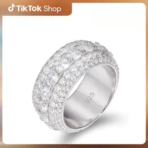 Men‘s Hip Hop Pave Ring | VVS1 Moissanite in S925 Sterling Silver, Bold Statement Jewellery Gift