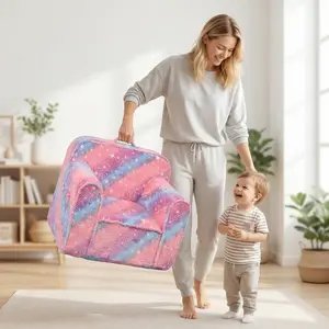 Kid's armchair sofa - pink dreamy starry sky glowing flannel children's sofa. Soft and comfortable, equipped with a convenient handle, suitable for children aged 18 months and above. Foam children's sofa, an excellent gift for Christmas and birthdays