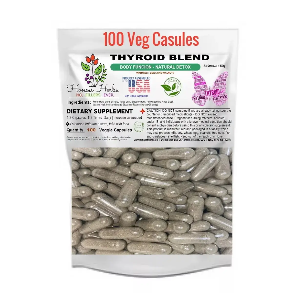 Thyroid Blend - Kelp, Bladderwrack, Ashwa. & More 500mg, 100 Veggie Capsules Thyroid Blend - Kelp, Bladderwrack, Ashwa. & More 500mg, 100 Veggie Capsules