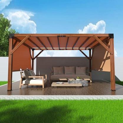 GARVEE 12'X 14' Cedar Wood Pergola with Solid Structure, Retractable Shade Canopy, Durable, Rot Resistant, Patio Pergola for Backyard, Deck, Garden