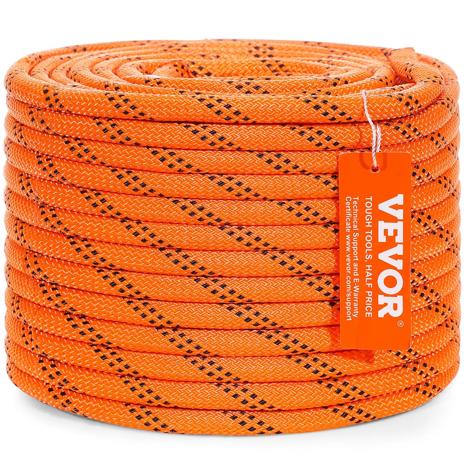 fathersdaygift VEVOR Dual-Weave Polyester Cord, 3/8 inch by 120 feet, 48-Strand, 4000 Pound Tensile Strength, Multi-Use Rope for Arborist Activities, and Outdoor Adventures, Orange/Black