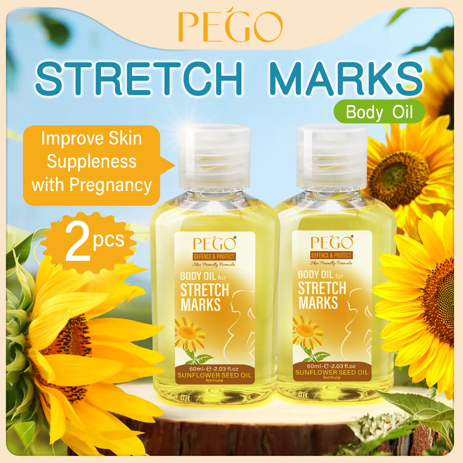 PEGO Body Oil for Stretch Mark, Prevents and Reduces Stretch Marks, Natural, Safe, 2 pcs. moothsThe Look Of The Skin And Gives Visible Results In30 Da