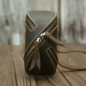Creative Retro Crazy Horse Leather Key Wallet Zipper Key Card Holder for Car Door Retro Genuine Leather Unisex Car Key Wallet「Stylish Protection For Your Keys On Every Adventure」coin wallet