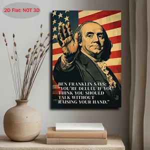 2D Flat, 1pc Vintage Sarcastic Quote Classroom Poster - Retro US History Funny Art with Benjamin Franklin & Distressed American Flag Design, 11. 8x15.. 7 Inch Wrapped Canvas Wall Decor for Bedroom, Living Room, Kitchen, Bathroom - Gen Z Slang Art, Teacher