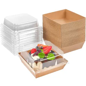 50 Pack Small Charcuterie Boxes with Clear Lids, 4 Inches Paper Bakery Boxes Dessert Containers Disposable To Go Food Containers for Cookie, Cake Slice, Mini Cake, Chocolate Strawberry