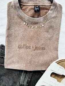 Embroidered Christian Unisex Acid Wash Minimalist Vintage Tshirt