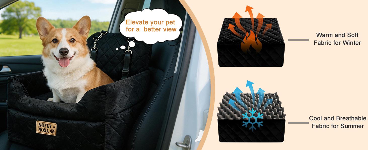 BOFNL Car Pet Seat – Pet car height booster seat with a washable, removable cover for easy cleaning; soft sofa for cats and dogs; portable pet bed suitable for size and medium dogs — usable indoors, outdoors, and while traveling by car， black gray