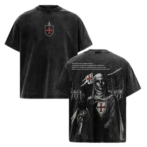 Retro Baldwin IV "The Leper King" The Crusader King and His Holy Army Vintage Washed T-Shirt Hoodie Sweatshirt Tank Top Sweatshirt |  Jerusalem Cross Medieval Christian Streetwear | Medieval Cross Armor Glory of God Outfit