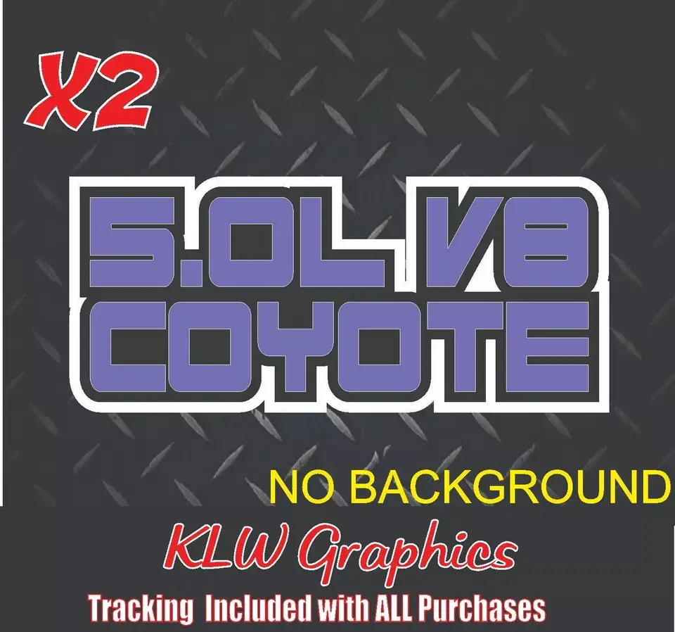 Coyote 5.0L V8 Light Purple Black White Full Color Vinyl Decal Sticker Fits Ford Mustang 5.0 V8 F150 2010 -2024