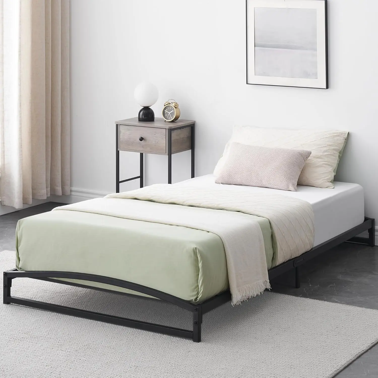 Twin Size Heavy-Duty Metal Bed Frame with Low Profile Design - 6 in Off the Ground, Sturdy Steel Slat Support, No Box Spring Needed, Silent, Non-Slip, Easy Assembly, Black, Christmas Gift Option