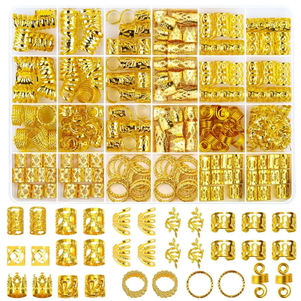 280 PCS Hair Jewelry Accessories, Gold Metal Boho Cuffs & Beads for Women's Braids, Adjustable Dreadlock Rings for Parties, Can Be Used as a Bracelet, Couples