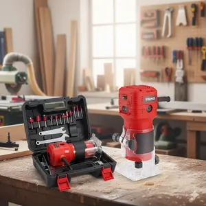 Professional Woodworking Trim Router 650W 32000RPM 6-Speed Adjustable Handheld Router with 1/4-Inch Bits Kit Guide & Toolbox for Edging Carving