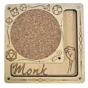 Monk Dice Coaster with Engraved Design and Cork Surface for D&D Gaming
